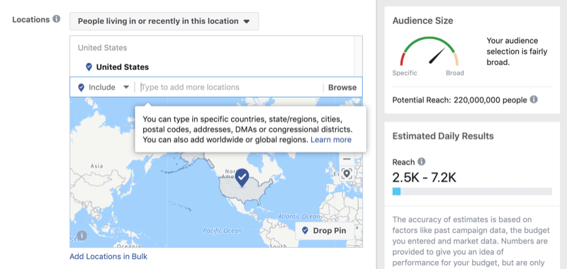 Таргетинг на местоположения в Facebook Ads Manager