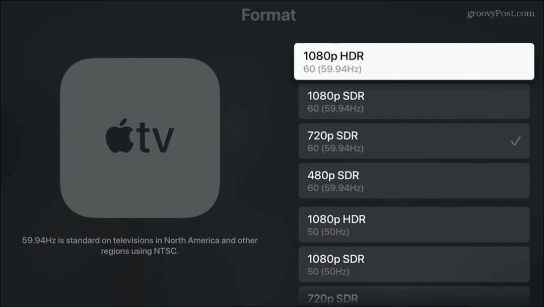 Изменить разрешение экрана Apple TV