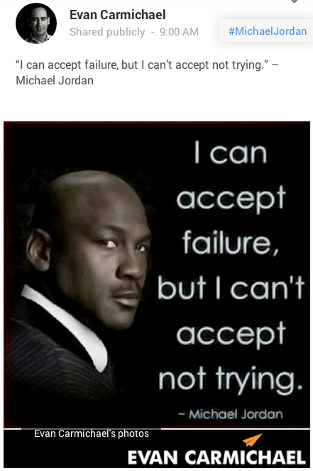 Фирменное изображение цитаты Майкла Джордана в Google +
