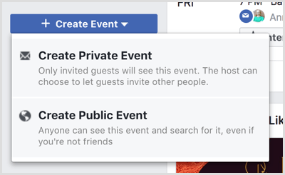 Создать параметры раскрывающегося списка событий на странице событий Facebook