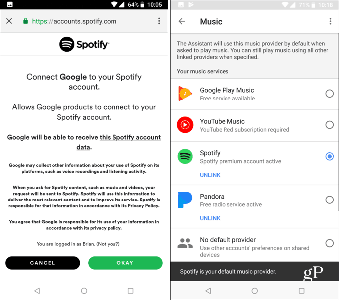 Установить музыкальный сервис по умолчанию Google Assistant