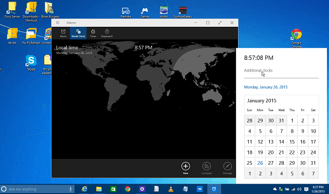 Включить скрытый календарь, часы и спартанский в Windows 10