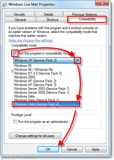Windows Live Mail режим совместимости перспективы