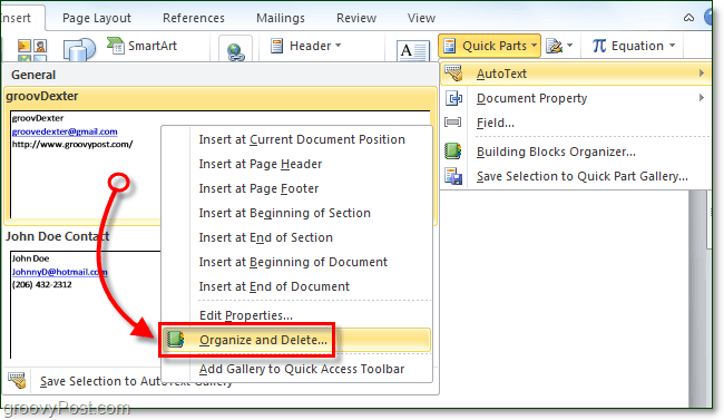 Руководство по использованию быстрых частей автотекста в Office 2010