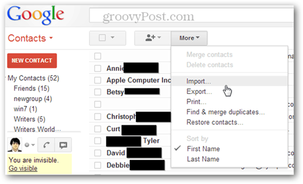 Как импортировать несколько файлов VCF в Gmail