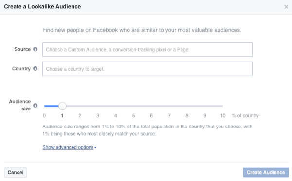 Создайте аудиторию, похожую на Facebook, на основе существующей аудитории.