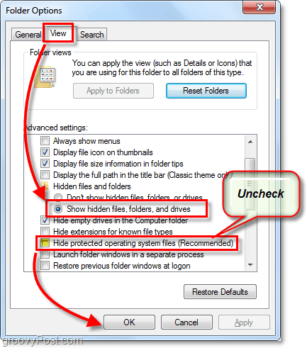 разрешить windows 7 отображать скрытые и системные файлы