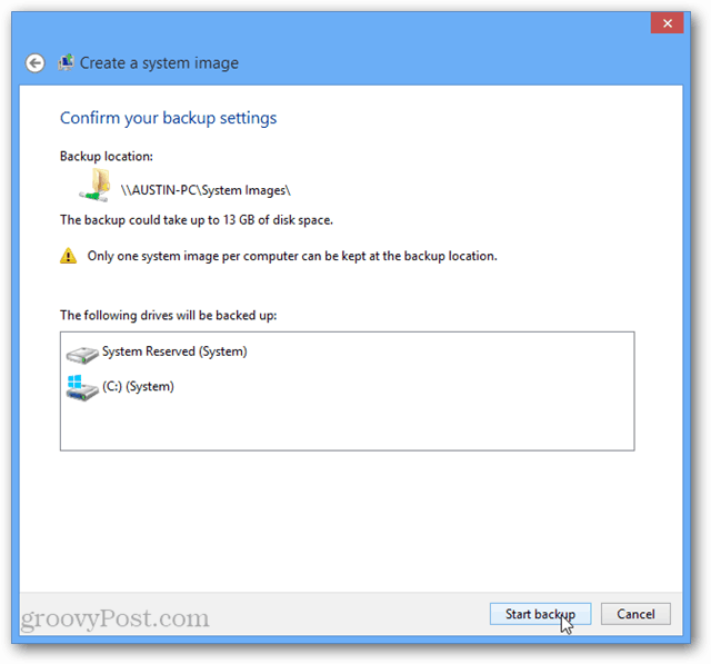 Windows 8 начать резервное копирование