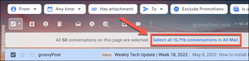 Выбор всех писем в папке в Gmail