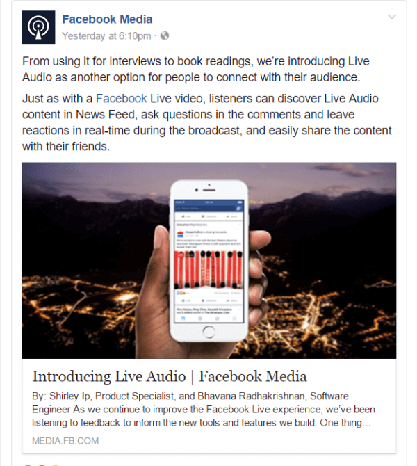 Facebook представил новый способ прямой трансляции на Facebook с помощью Live Audio.