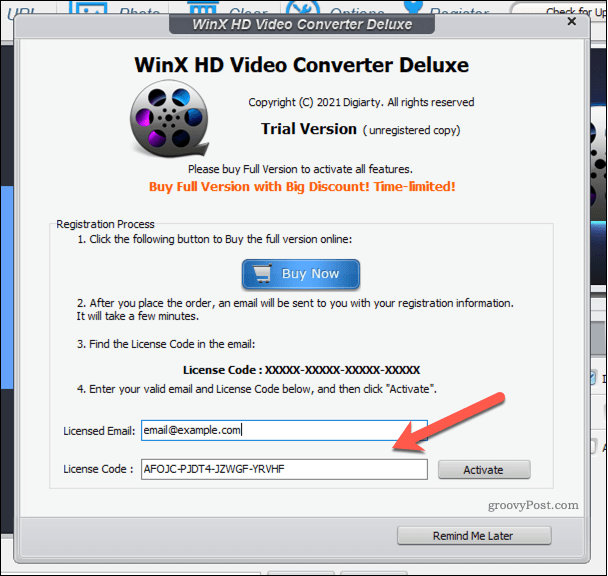 Добавление лицензии WinX Video Converter