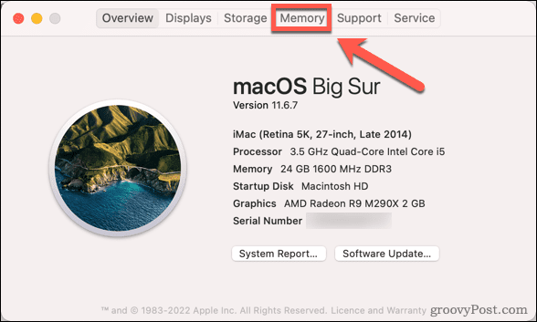 вкладка памяти Mac