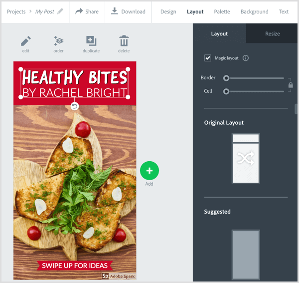 Выберите макет в Adobe Spark Post.