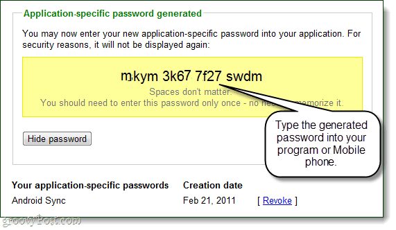 специфичный для приложения пароль, созданный Google для вашей учетной записи