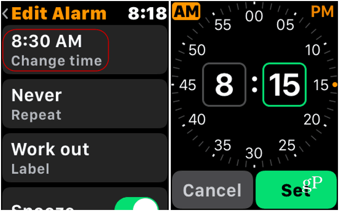 Изменить будильник на Apple Watch