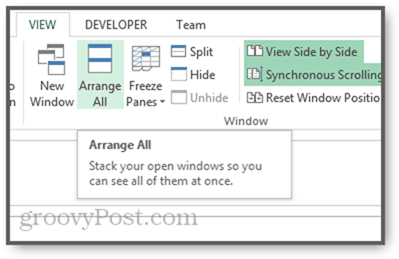 организовать каскадные окна вертикально в Excel 2013
