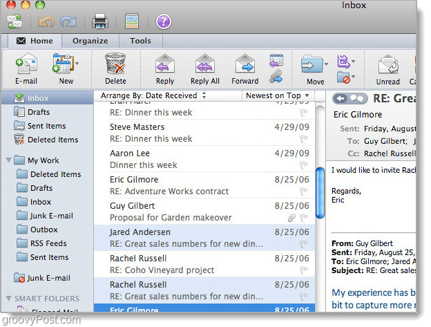 Скриншот Outlook 2011 для Mac