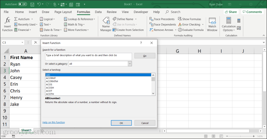 список всех функций Excel в Excel