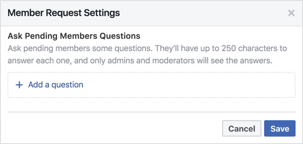 Вы можете задать участникам группы Facebook, ожидающим рассмотрения, 3 вопроса.