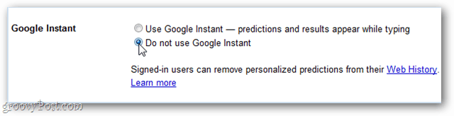 не используйте Google Instant