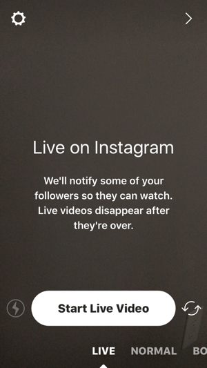 Коснитесь значка камеры, а затем коснитесь «Начать прямое видео», чтобы начать прямую трансляцию в Instagram.
