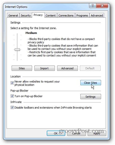 Windows 7 IE 10 Конфиденциальность