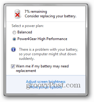 рассмотреть вопрос о замене батареи Windows 7
