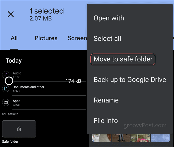 Файлы от Google Safe Folder перемещаются