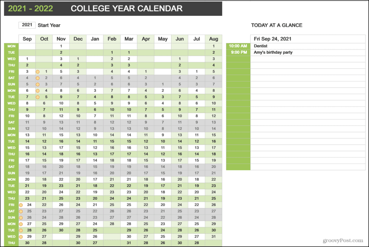 Календарь на год обучения в колледже