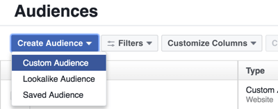 Создайте индивидуальную аудиторию в Facebook Ads Manager.