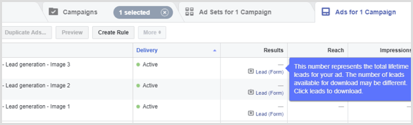 Результаты рекламы в Facebook