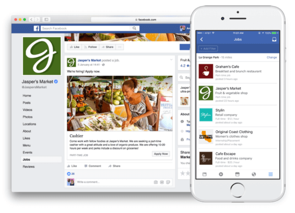 Facebook внедряет новые функции, которые позволяют размещать вакансии и подавать заявки прямо на Facebook.