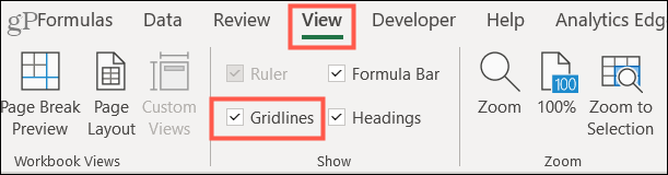 Отметьте Gridlines на вкладке View