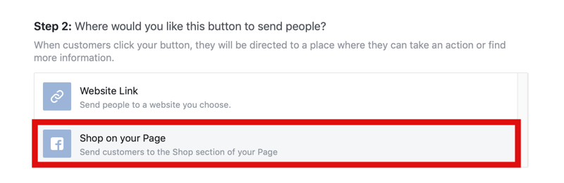 шаг 2, как добавить кнопку «Купить сейчас» на страницу Facebook для покупок в Instagram