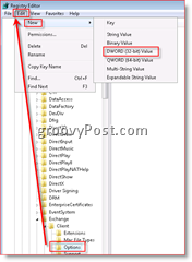 Редактор реестра Windows, позволяющий восстанавливать электронную почту в папке «Входящие» для Outlook 2007 Dword