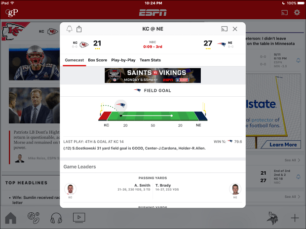 Приложение ESPN для iOS для iPad