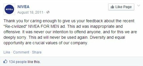nivea извинения обновление facebook