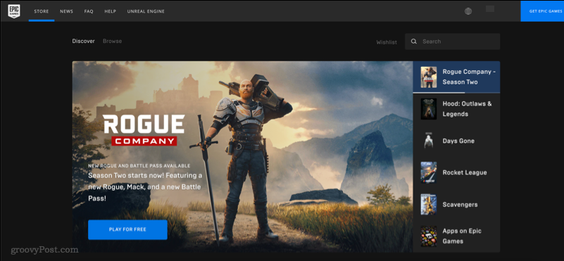 Скриншот веб-сайта Epic Games Store