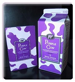 Первое издание Purple Cow было упаковано в пакет из-под молока.