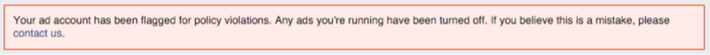 Сообщение на экране Facebook Ads: ваша учетная запись была отмечена за нарушение правил