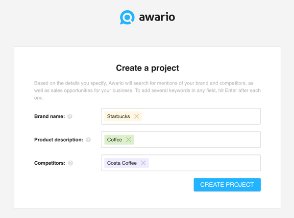 Как использовать Awario для прослушивания в социальных сетях, Шаг 1. Создайте проект.