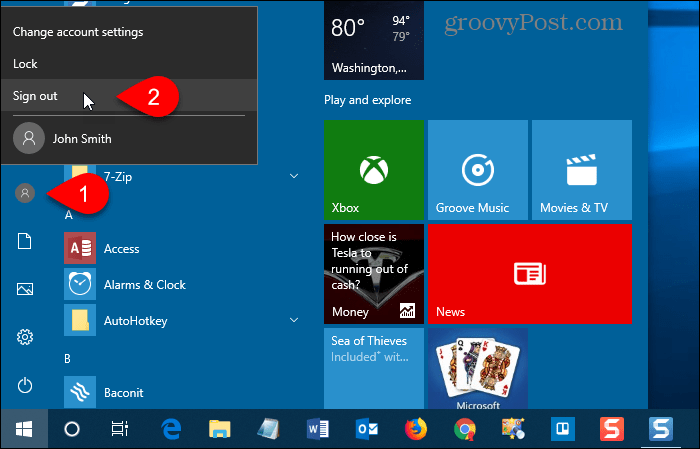 Выйти из Windows 10