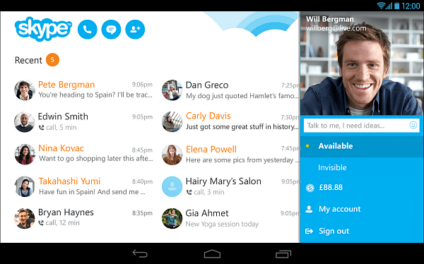 Skype 4.4 для Android поставляется с новым планшетом