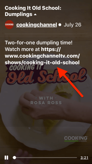 Пример интерактивной ссылки на видео в описании эпизода Cooking It Old School IGTV «Пельмени».