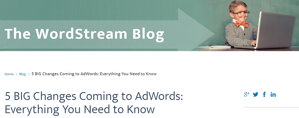 Сообщение о функциях Google AdWords в блоге WordStream было единорогом.