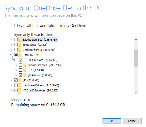 Как выбрать синхронизацию папок OneDrive в окне 10