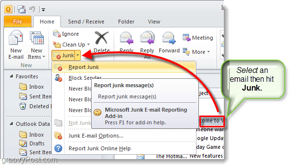 инструмент отчетности по нежелательной почте в Outlook 2010