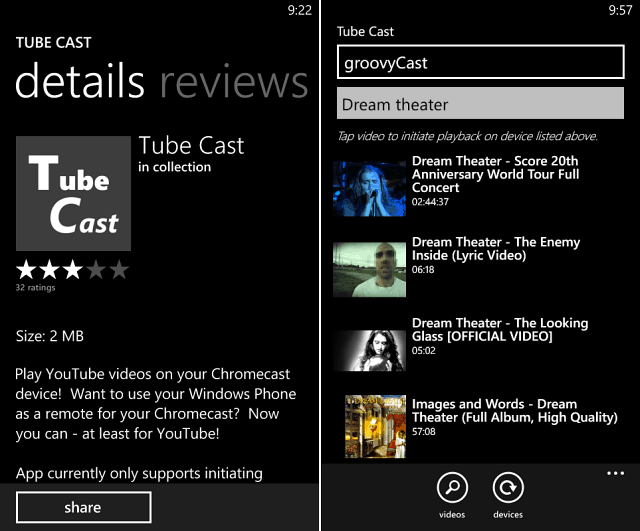 Отправить видео YouTube в Chromecast с Windows Phone