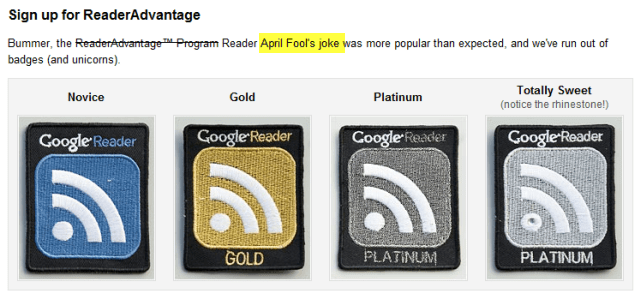 Google Reader 2010, апрель, знак отличия от дураков