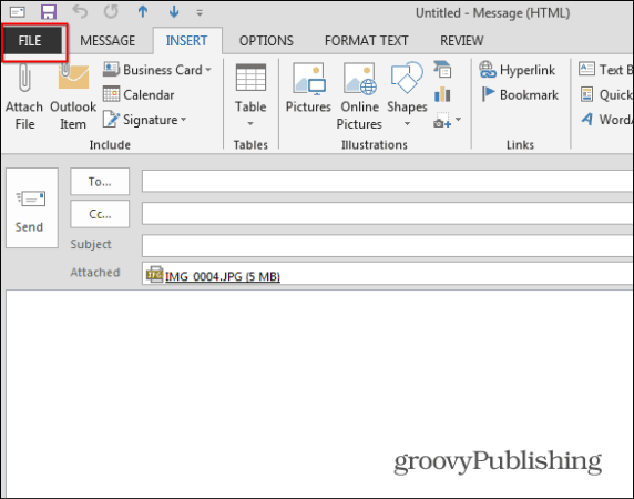 Outlook 2013 Изменение размера больших файлов изображений
